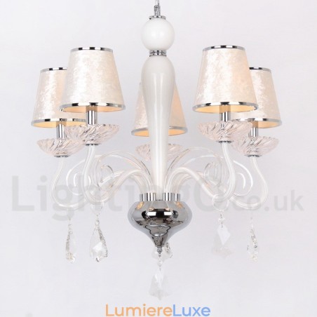 Lustre contemporain à 5 lumières en cristal K9 blanc de style bougie