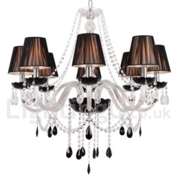 Lustre contemporain à 8 lumières en cristal K9 brossé noir de style bougie