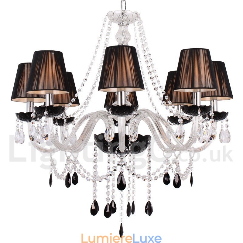 Lustre contemporain à 8 lumières en cristal K9 brossé noir de style bougie