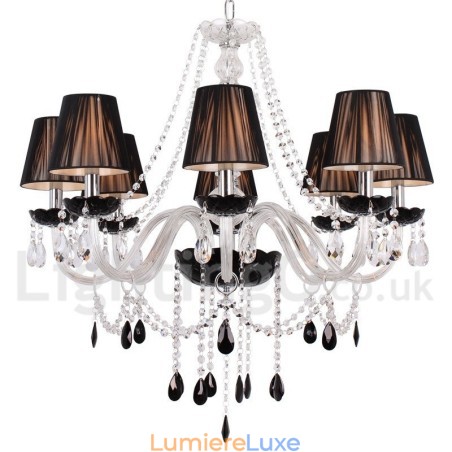 Lustre contemporain à 8 lumières en cristal K9 brossé noir de style bougie