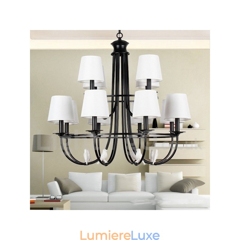 Lustre à 12 lumières de style méditerranéen rétro noir rustique contemporain de style bougie