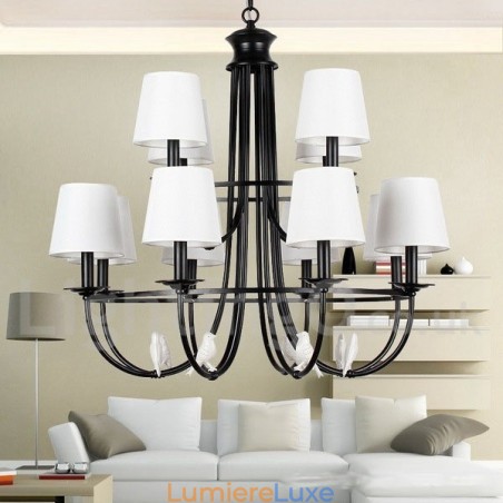 Lustre à 12 lumières de style méditerranéen rétro noir rustique contemporain de style bougie