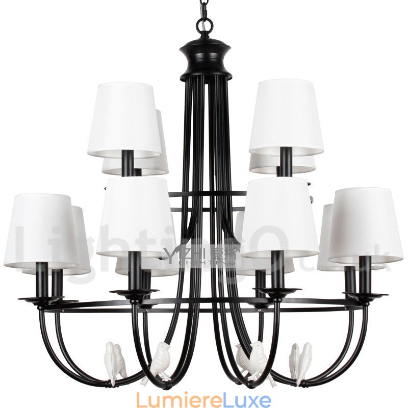 Lustre à 12 lumières de style méditerranéen rétro noir rustique contemporain de style bougie