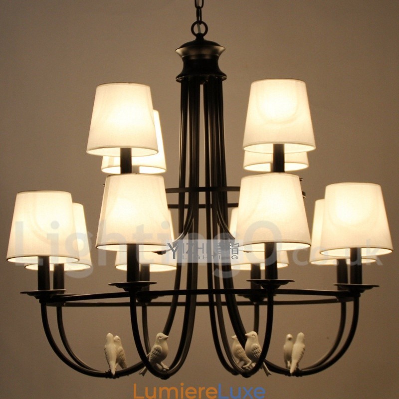 Lustre à 12 lumières de style méditerranéen rétro noir rustique contemporain de style bougie