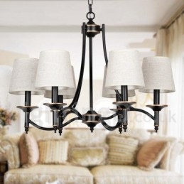 Lustre rustique rétro noir contemporain à 6 lumières de style bougie