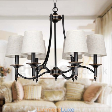 Lustre rustique rétro noir contemporain à 6 lumières de style bougie