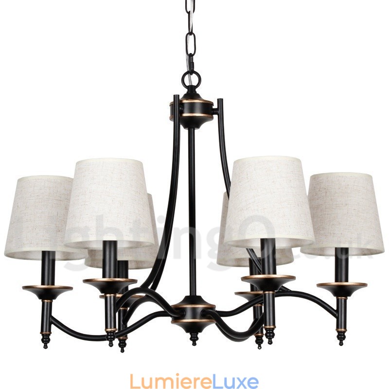 Lustre rustique rétro noir contemporain à 6 lumières de style bougie