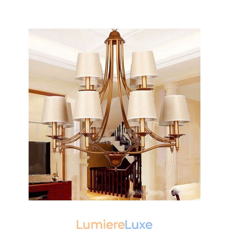 Lustre à 12 lumières de style méditerranéen rétro rustique avec bougies