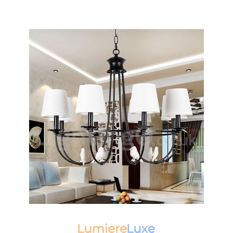 Lustre à 8 lumières de style méditerranéen rétro noir rustique contemporain de style bougie