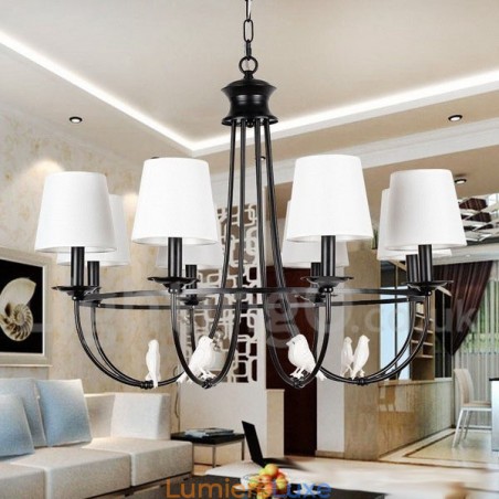 Lustre à 8 lumières de style méditerranéen rétro noir rustique contemporain de style bougie