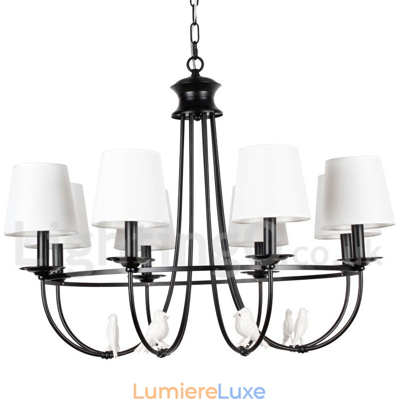 Lustre à 8 lumières de style méditerranéen rétro noir rustique contemporain de style bougie