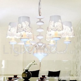 Lustre moderne contemporain à 6 lumières de style bougie creuse blanche