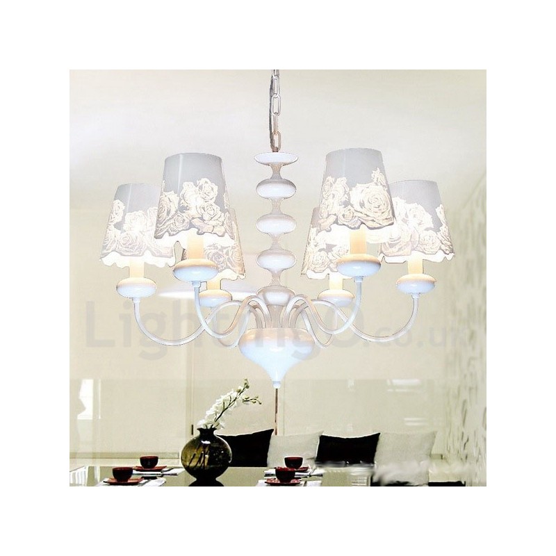 Lustre moderne contemporain à 6 lumières de style bougie creuse blanche