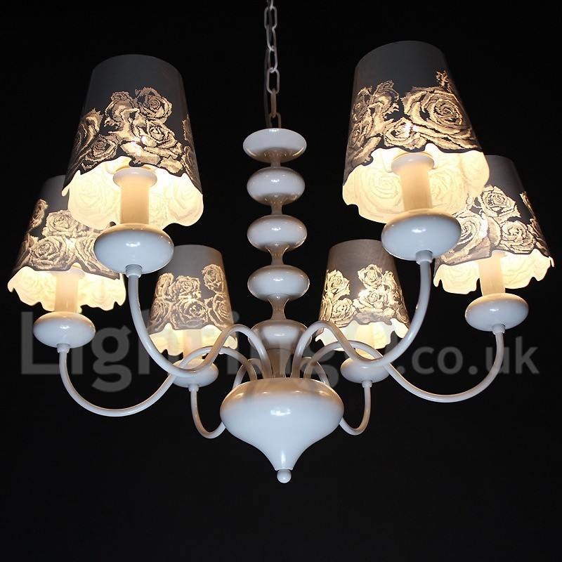 Lustre moderne contemporain à 6 lumières de style bougie creuse blanche