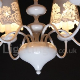 Lustre moderne contemporain à 6 lumières de style bougie creuse blanche