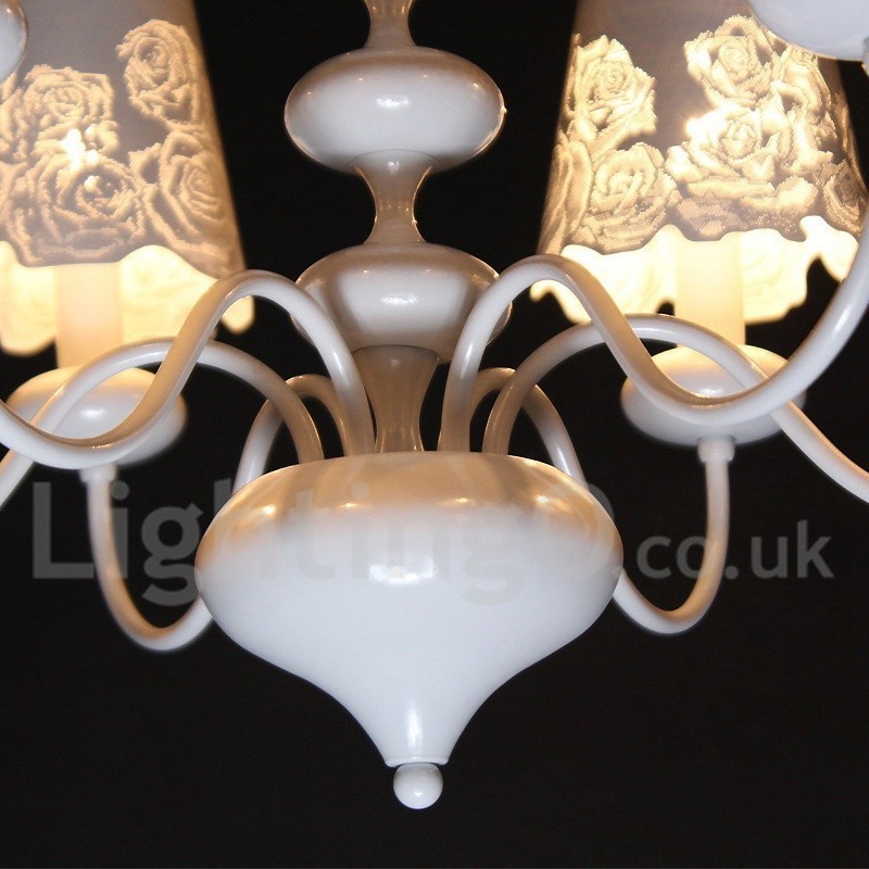 Lustre moderne contemporain à 6 lumières de style bougie creuse blanche