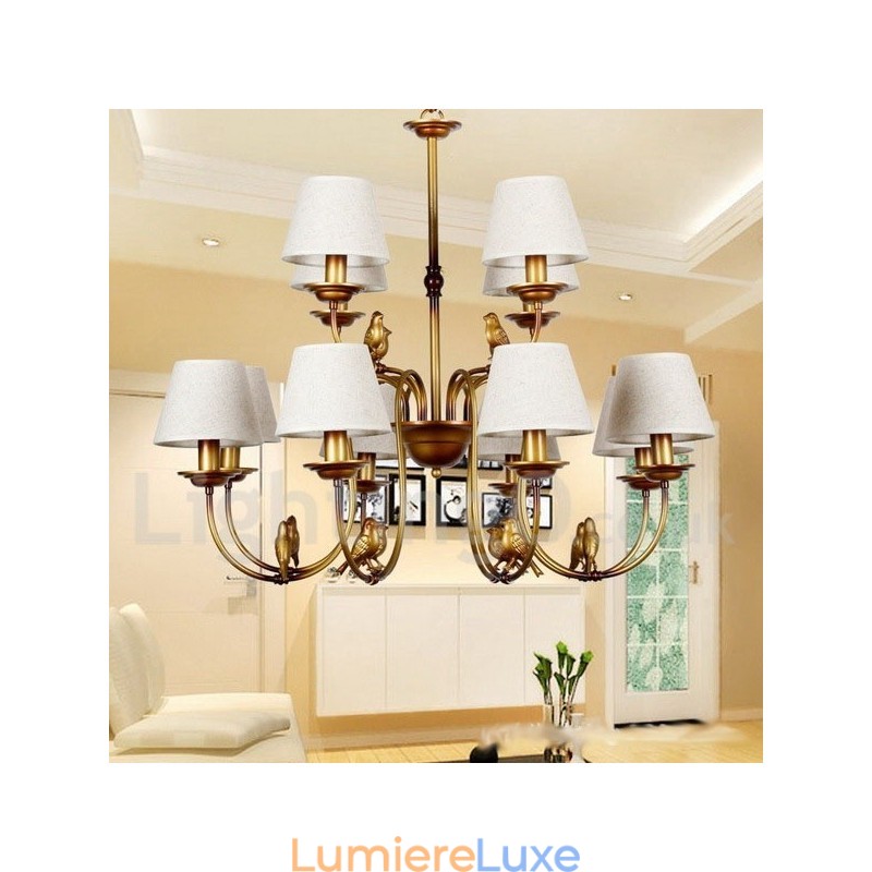 Lustre à 12 lumières de style bougie rétro rustique contemporain moderne