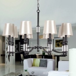 Lustre noir rétro contemporain à 8 lumières de style bougie