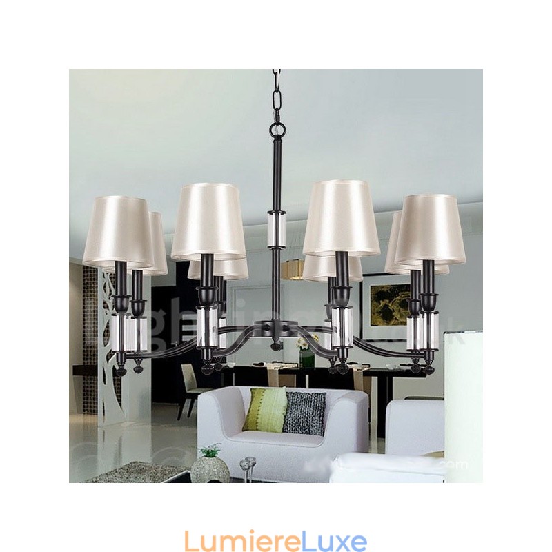Lustre noir rétro contemporain à 8 lumières de style bougie