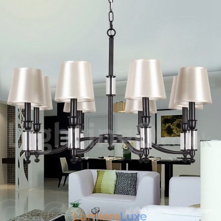 Lustre noir rétro contemporain à 8 lumières de style bougie