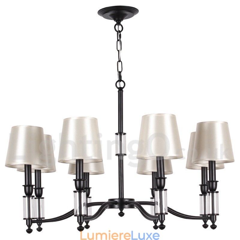 Lustre noir rétro contemporain à 8 lumières de style bougie