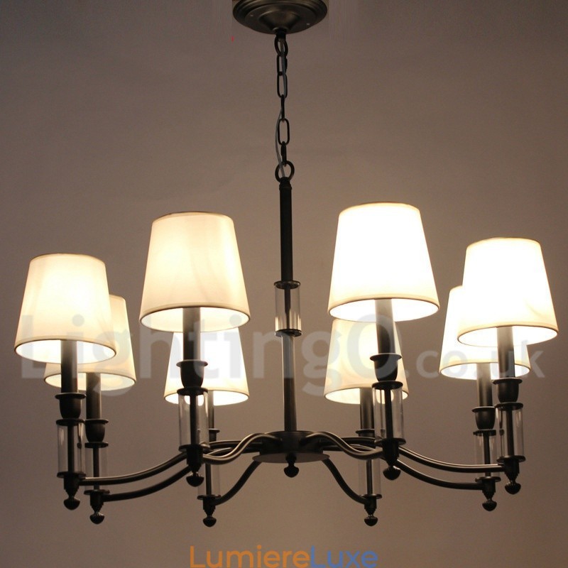 Lustre noir rétro contemporain à 8 lumières de style bougie
