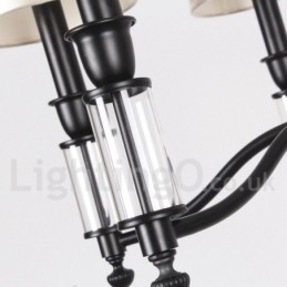 Lustre noir rétro contemporain à 8 lumières de style bougie