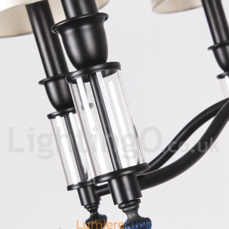 Lustre noir rétro contemporain à 8 lumières de style bougie