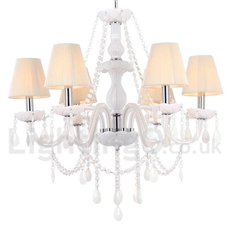 Lustre en cristal K9 blanc à 6 lumières de style bougie