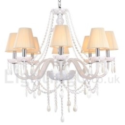 Lustre en cristal K9 blanc à 8 lumières de style bougie