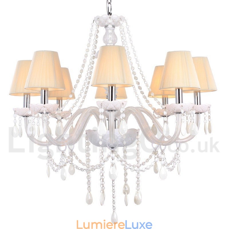Lustre en cristal K9 blanc à 8 lumières de style bougie
