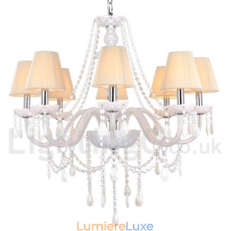 Lustre en cristal K9 blanc à 8 lumières de style bougie