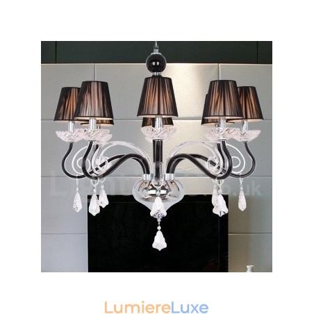 Lustre contemporain en cristal K9 blanc à 8 lumières de style bougie Lustre contemporain en cristal K9 blanc à 8 lumières de style bougie