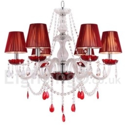 Lustre en cristal rouge K9 à 6 lumières de style bougie