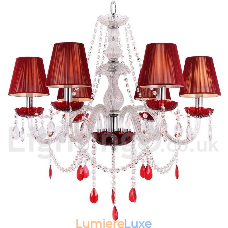 Lustre en cristal rouge K9 à 6 lumières de style bougie