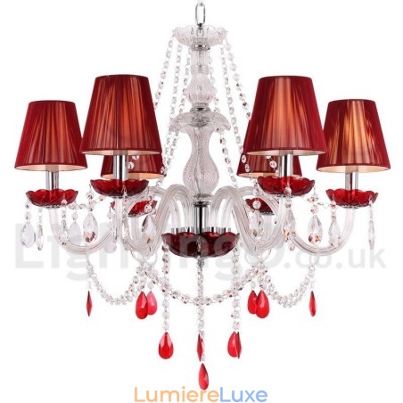 Lustre en cristal rouge K9 à 6 lumières de style bougie