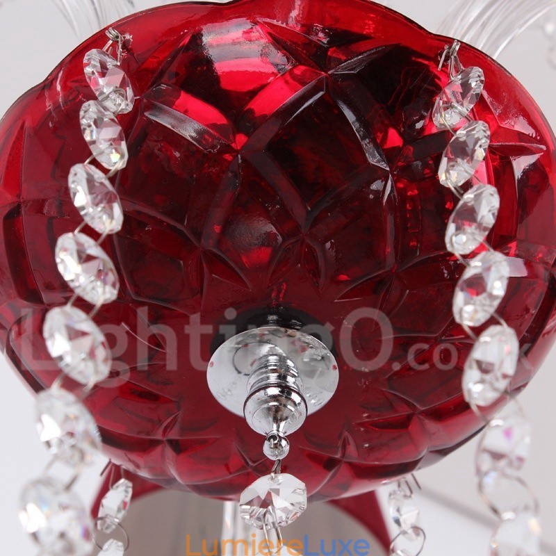 Lustre en cristal rouge K9 à 6 lumières de style bougie