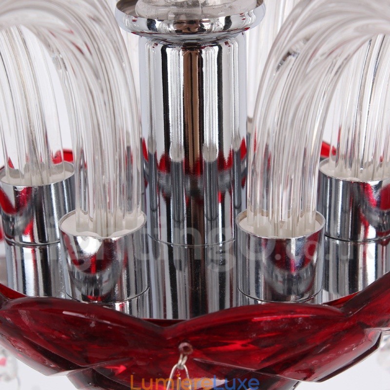 Lustre en cristal rouge K9 à 6 lumières de style bougie