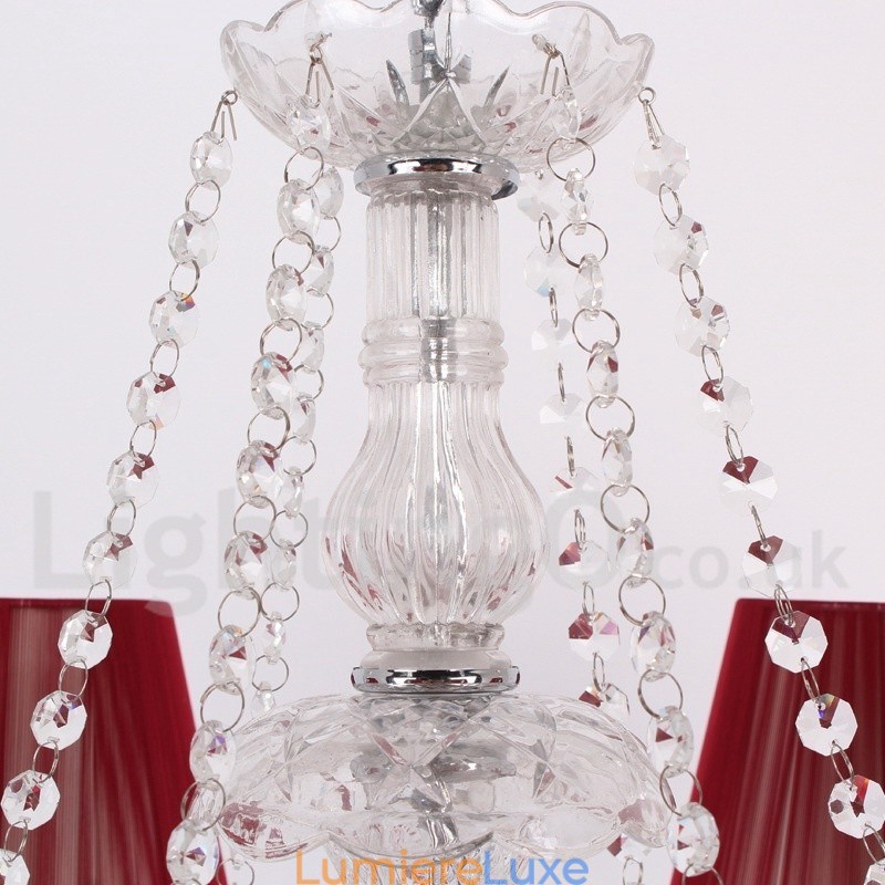 Lustre en cristal rouge K9 à 6 lumières de style bougie