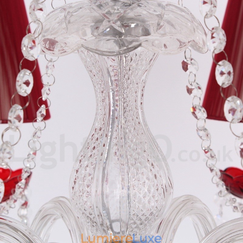 Lustre en cristal rouge K9 à 6 lumières de style bougie