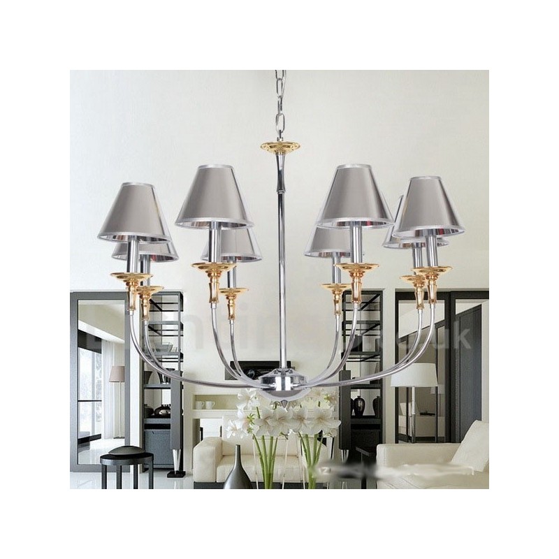 Lustre moderne contemporain à 8 lumières de style bougie chromé