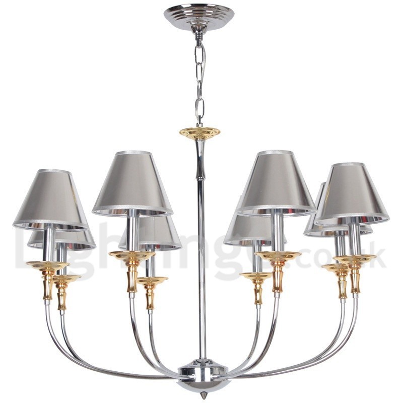 Lustre moderne contemporain à 8 lumières de style bougie chromé