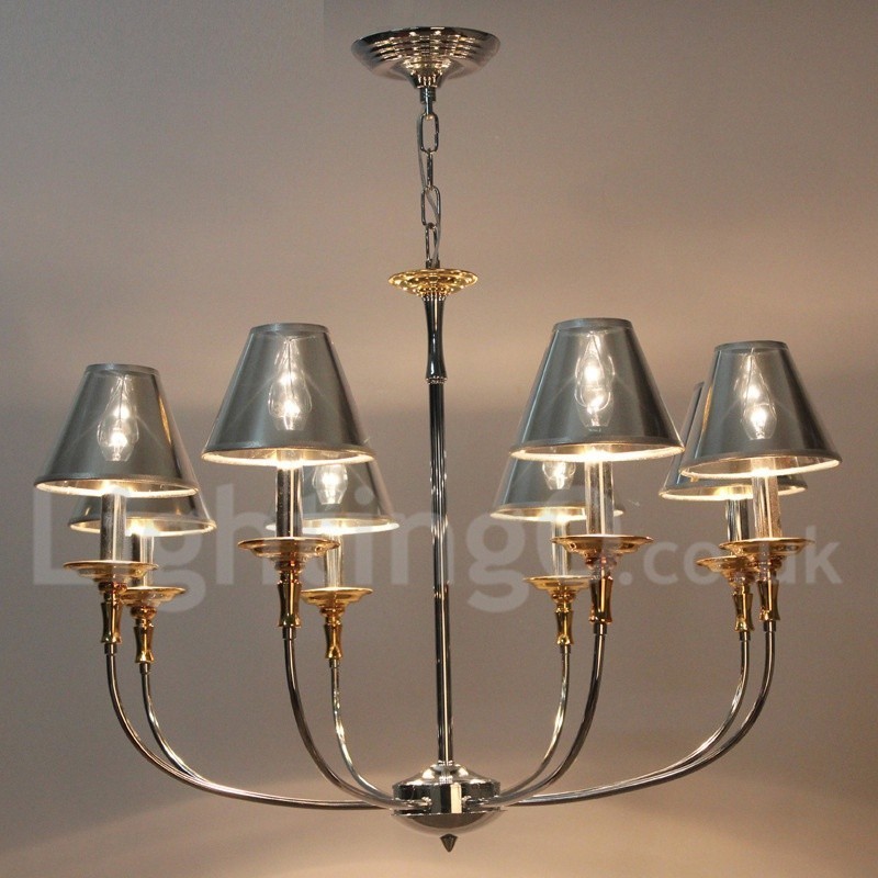 Lustre moderne contemporain à 8 lumières de style bougie chromé