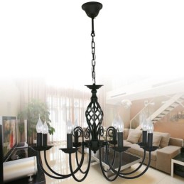 Lustre contemporain rétro noir à 8 lumières de style bougie
