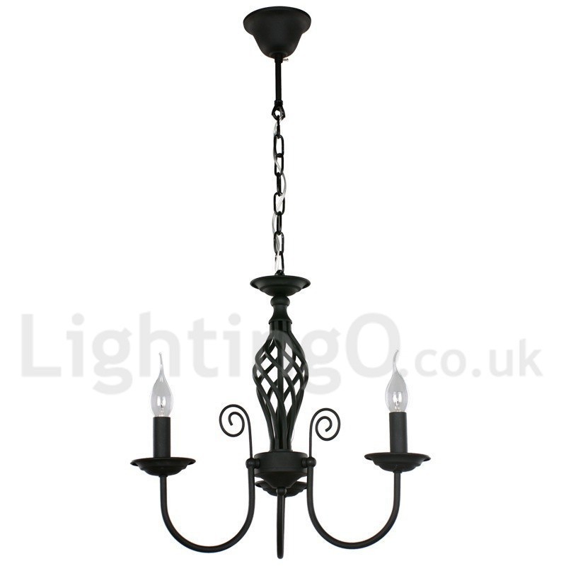 Lustre contemporain rétro noir à 3 lumières de style bougie