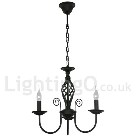 Lustre contemporain rétro noir à 3 lumières de style bougie