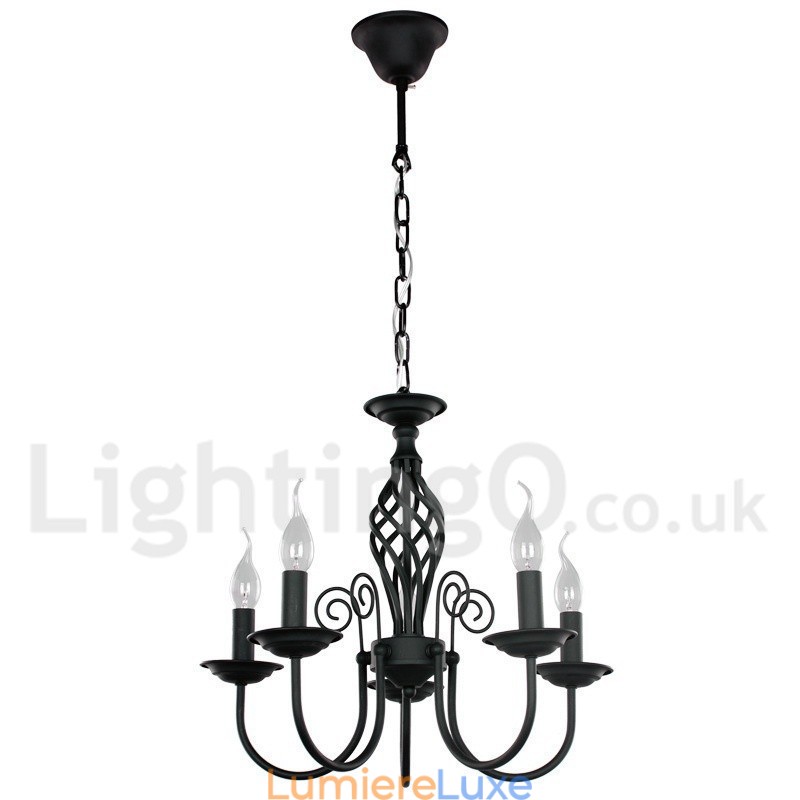 Lustre contemporain rétro noir à 5 lumières de style bougie