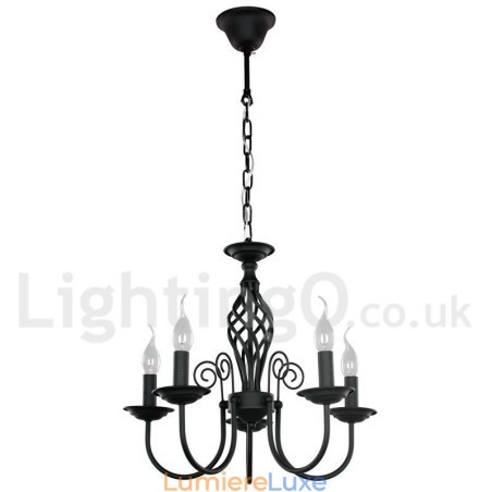 Lustre contemporain rétro noir à 5 lumières de style bougie