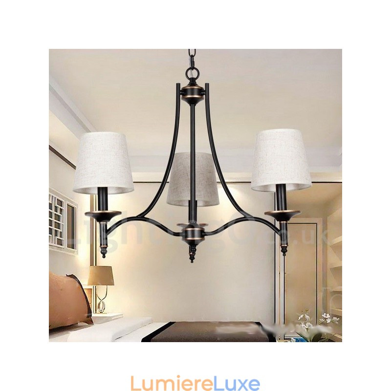 Lustre rustique rétro noir contemporain à 3 lumières de style bougie