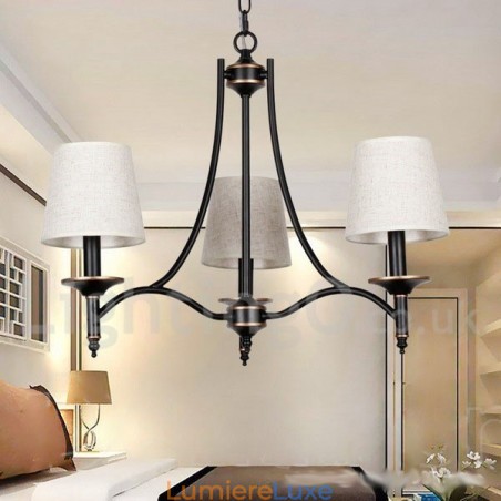 Lustre rustique rétro noir contemporain à 3 lumières de style bougie Lustre rustique rétro noir contemporain à 3 lumières de style bougie